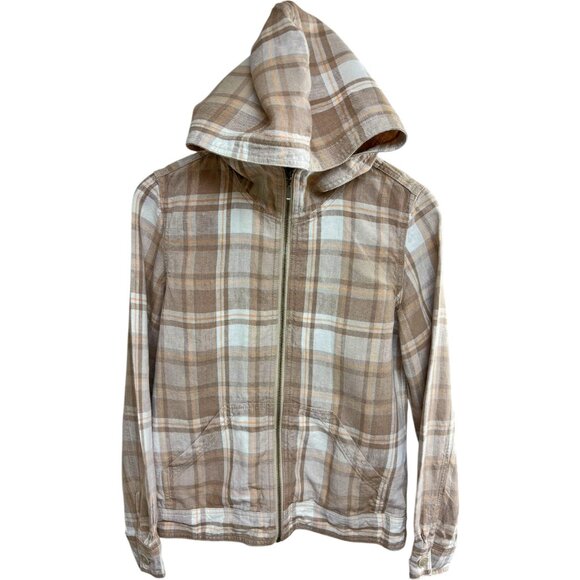 Eddie Bauer Plaid Linen Lightweight Hooded Zip Jacket - Picture 5 of 8